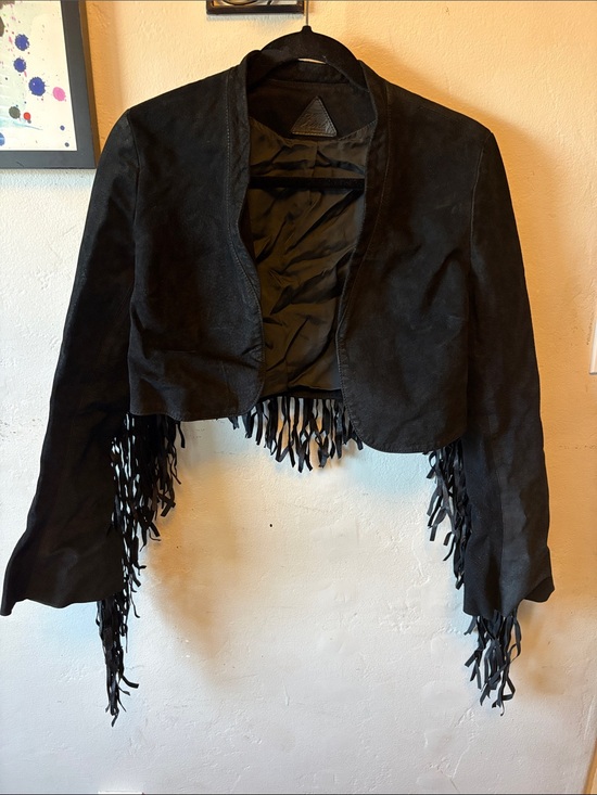 Zini Boutique Jackets & Blazers - Black Suede Cropped Fringe Jacket